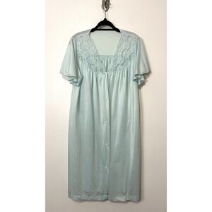 Vintage Val Mode Baby Blue‎ Nightgown Robe Size Medium Satin Lace Flutter Sleeve